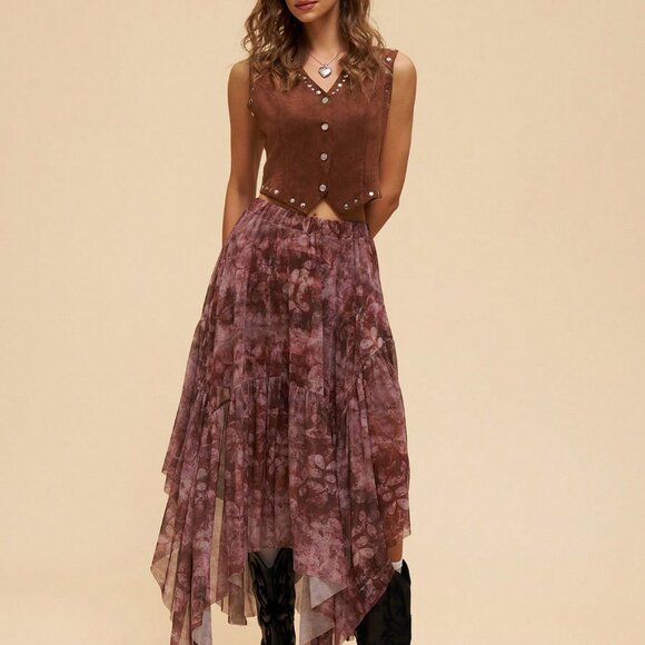 Multicolor Boho Women's Asymmetric Floral Skirt - Picture 7 of 8